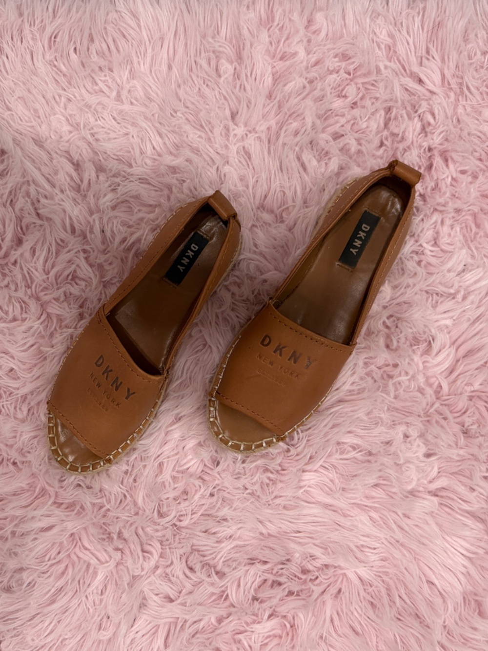 DKNY Tan Leather Espadrille Slip-On Flats
